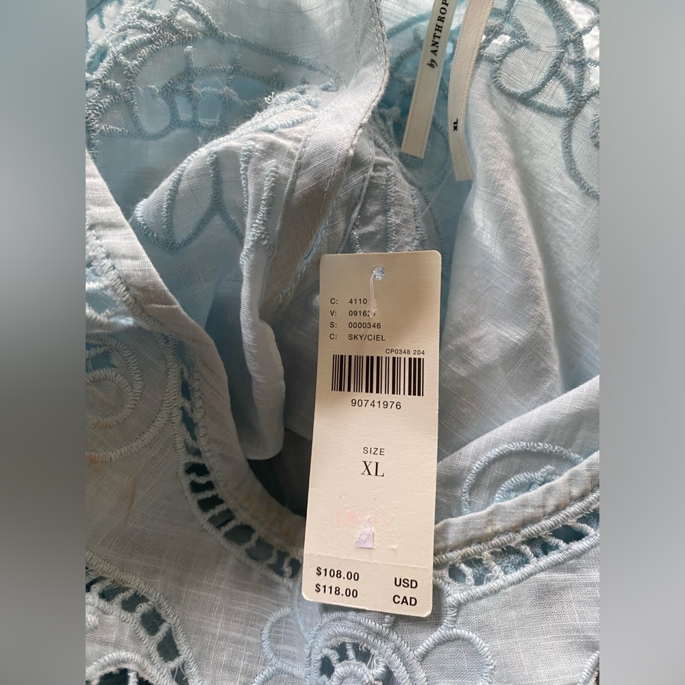 By Anthropologie Cutwork Lace Hanky Blouse top  xL blue color new nwt - Picture 2 of 7